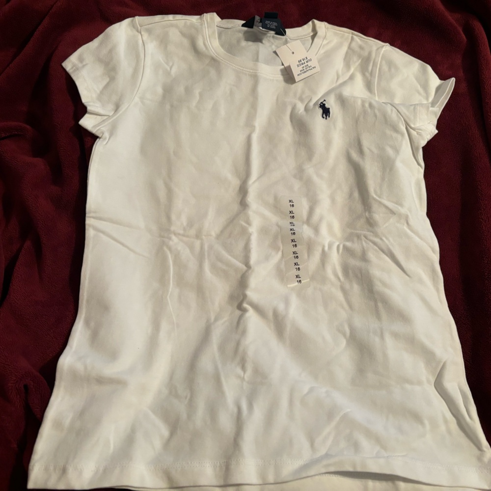 Ralph Lauren Polo T-Shirt - White and Size 16 or Juniors XL